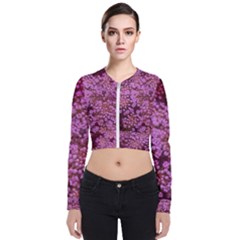 Pink Queen Anne s Lace Landscape Long Sleeve Zip Up Bomber Jacket by okhismakingart