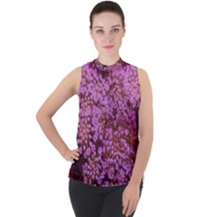 Pink Queen Anne s Lace Landscape Mock Neck Chiffon Sleeveless Top by okhismakingart