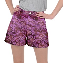 Pink Queen Anne s Lace Landscape Stretch Ripstop Shorts by okhismakingart