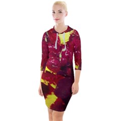 Sunflower And Cockscomb Quarter Sleeve Hood Bodycon Dress by okhismakingart