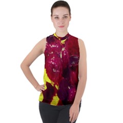 Sunflower And Cockscomb Mock Neck Chiffon Sleeveless Top by okhismakingart