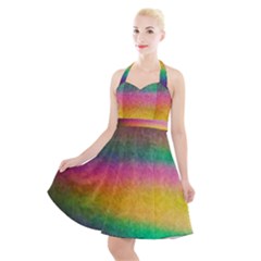 Rainbow Streaks Halter Party Swing Dress  by okhismakingart