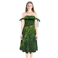 Green Goldenrod Shoulder Tie Bardot Midi Dress by okhismakingart