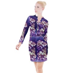Soft Purple Hydrangeas Button Long Sleeve Dress