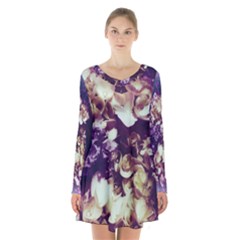 Soft Purple Hydrangeas Long Sleeve Velvet V-neck Dress by okhismakingart