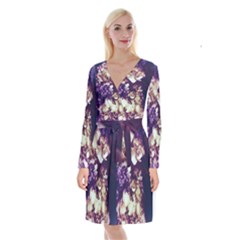 Soft Purple Hydrangeas Long Sleeve Velvet Front Wrap Dress