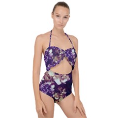 Soft Purple Hydrangeas Scallop Top Cut Out Swimsuit