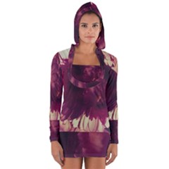 Purple Highlighted Flowers Long Sleeve Hooded T-shirt