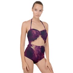 Purple Highlighted Flowers Scallop Top Cut Out Swimsuit by okhismakingart