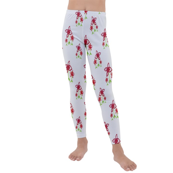 Cute Floral Drawing Motif Pattern Kids  Lightweight Velour Leggings