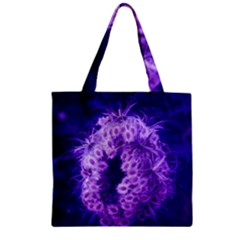 Dark Purple Closing Queen Annes Lace Zipper Grocery Tote Bag by okhismakingart
