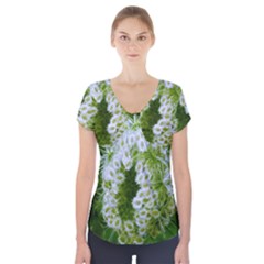 Green Closing Queen Annes Lace Short Sleeve Front Detail Top by okhismakingart