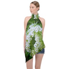 Green Closing Queen Annes Lace Halter Asymmetric Satin Top by okhismakingart