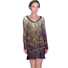 Purple And Yellow Goldenrod Long Sleeve Nightdress by okhismakingart