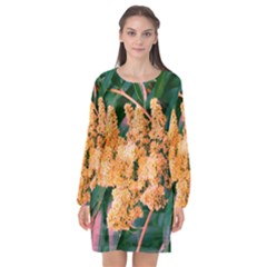 Green And Gold Sideways Sumac Long Sleeve Chiffon Shift Dress  by okhismakingart