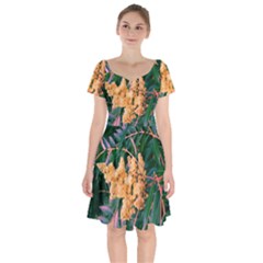 Green And Gold Sideways Sumac Short Sleeve Bardot Dress by okhismakingart