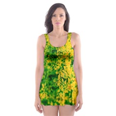 Yellow Sumac Bloom Skater Dress Swimsuit by okhismakingart