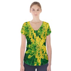 Yellow Sumac Bloom Short Sleeve Front Detail Top