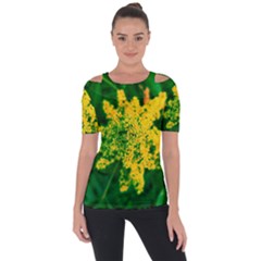 Yellow Sumac Bloom Shoulder Cut Out Short Sleeve Top