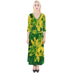 Yellow Sumac Bloom Quarter Sleeve Wrap Maxi Dress