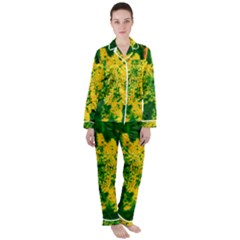 Yellow Sumac Bloom Satin Long Sleeve Pyjamas Set