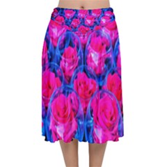 Rose Bowls Velvet Flared Midi Skirt by okhismakingart