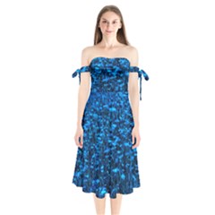 Blue Queen Anne s Lace Hillside Shoulder Tie Bardot Midi Dress by okhismakingart