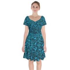 Blue-green Queen Annes Lace Hillside Short Sleeve Bardot Dress by okhismakingart