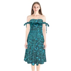 Blue-green Queen Annes Lace Hillside Shoulder Tie Bardot Midi Dress by okhismakingart