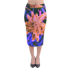 Yellow, Pink, And Blue Sumac Bloom Velvet Midi Pencil Skirt by okhismakingart