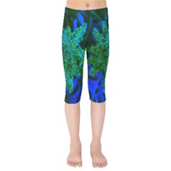 Blue And Green Sumac Bloom Kids  Capri Leggings  by okhismakingart