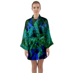 Blue And Green Sumac Bloom Long Sleeve Kimono Robe by okhismakingart