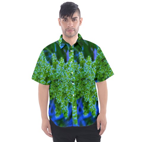 Lime Green Sumac Bloom Men s Short Sleeve Shirt by okhismakingart