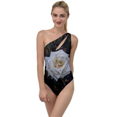 White Angular Rose To One Side Swimsuit