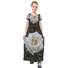 White Angular Rose Kids  Short Sleeve Maxi Dress by okhismakingart