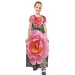 Pink Rose Kids  Short Sleeve Maxi Dress by okhismakingart