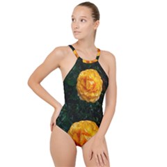 Yellow Rose High Neck One Piece Swimsuit