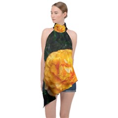 Yellow Rose Halter Asymmetric Satin Top