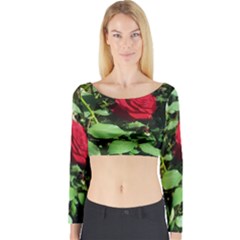 Deep Red Rose Long Sleeve Crop Top by okhismakingart