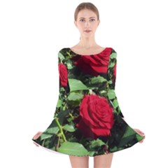 Deep Red Rose Long Sleeve Velvet Skater Dress by okhismakingart