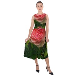 Complex Pink Rose Midi Tie-back Chiffon Dress by okhismakingart