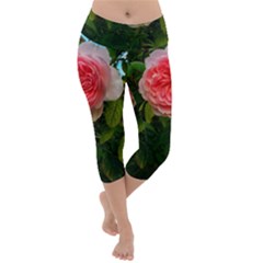 Complex Pink Rose Lightweight Velour Capri Yoga Leggings by okhismakingart