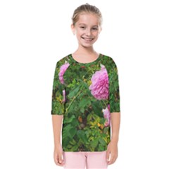 Light Pink Roses Kids  Quarter Sleeve Raglan Tee