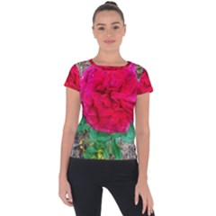 Folded Red Rose Short Sleeve Sports Top  by okhismakingart