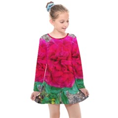 Folded Red Rose Kids  Long Sleeve Dress by okhismakingart