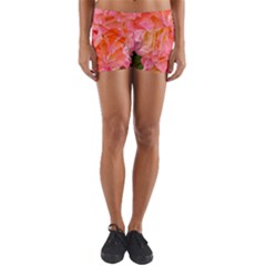 Folded Pink and Orange Rose Yoga Shorts