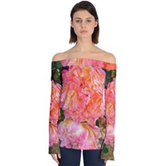 Folded Pink And Orange Rose Off Shoulder Long Sleeve Top