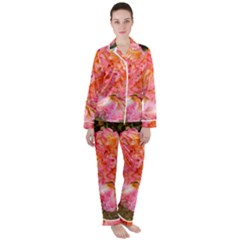 Folded Pink And Orange Rose Satin Long Sleeve Pyjamas Set by okhismakingart