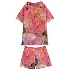 Folded Pink And Orange Rose Kids  Swim Tee And Shorts Set by okhismakingart