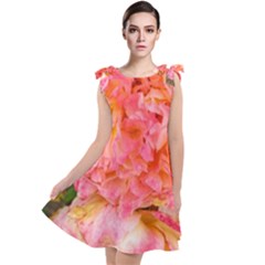 Folded Pink and Orange Rose Tie Up Tunic Dress